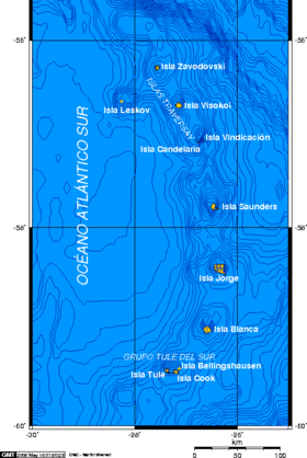 Mapa de las islas Sándwich del Sur