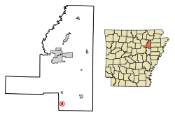 Location of Tupelo in Jackson County, Arkansas.
