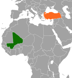Map indicating locations of Mali and Turkey