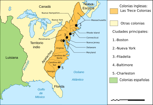 Map Thirteen Colonies 1775-es