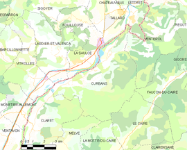 Mapa obce Curbans
