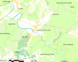 Mapa obce Vallon-Pont-d’Arc