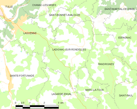 Mapa obce Ladignac-sur-Rondelles