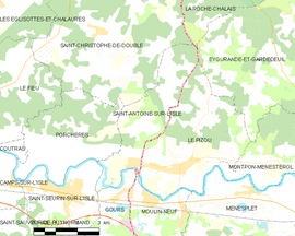 Mapa obce Saint-Antoine-sur-l’Isle