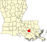 Mapa de Luisiana con la ubicación del Parish Saint James