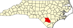 Karte von Bladen County innerhalb von North Carolina