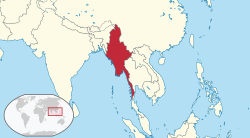 Kinaroroonan ng  Myanmar  (Pula) sa ASEAN  (puti)  —  [Gabay]