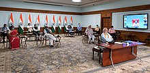 Prime Minister Narendra Modi chairing a video conference with the state Chief Ministers on May 11, 2020 Narendra Modi - 5th COVID-19 State CM video conference.jpg