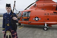 A Coast Guard Pipe Band member pictured in 2015 at Air Station North Bend in Oregon Pipeband players proudly performing memorable melodies 150417-G-LB229-146.jpg