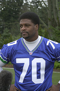 Sinclair wearing his Seahawks jersey in 2002