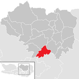 Poloha obce Sankt Veit an der Glan v okrese Sankt Veit an der Glan (klikacia mapa)