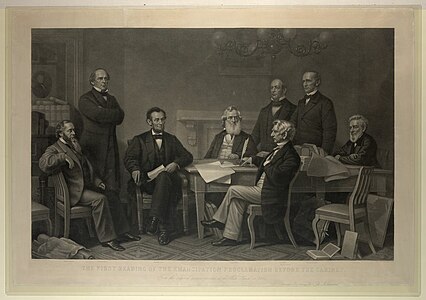 The First Reading of the Emancipation Proclamation before the Cabinet (1866), manière noire d'après F. B. Carpenter