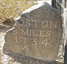 Milestone 8 on the Upper Post Road in Harvard Square, Cambridge Massachusetts Upper Post Road MP 8.jpg