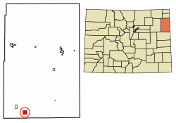 Location of the Kirk CDP in Yuma County, Colorado.