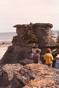 Monolithes sur l’île Niapiskau,.visiteurs