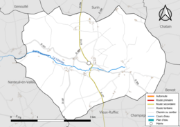 Carte en couleur présentant le réseau hydrographique de la commune