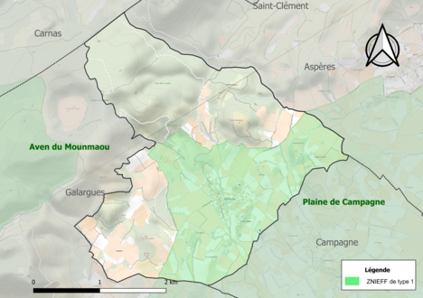 Carte de la ZNIEFF de type 1 sur la commune.