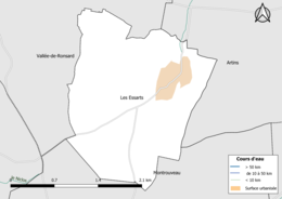 Carte en couleur présentantle réseau hydrographique de la commune