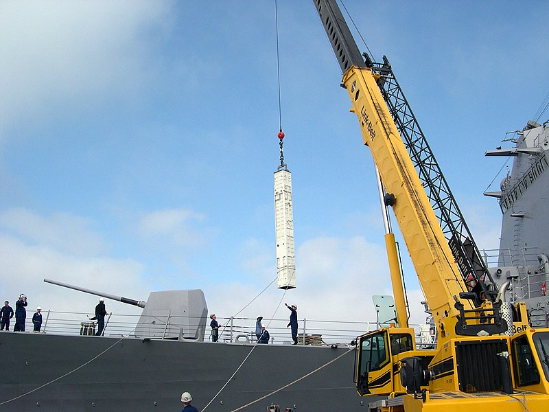 File:A Crane lifts an Evolved Sea Sparrow Missile (ESSM) aboard the guided missile destroyer USS McCampbell.jpg