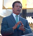 Schwarzenegger in December 2009 speaking at a ceremony for James Cameron to receive a star on the Hollywood Walk of Fame