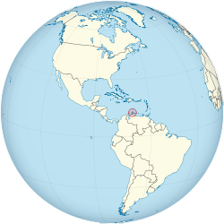 Aruba on the globe (Americas centered)
