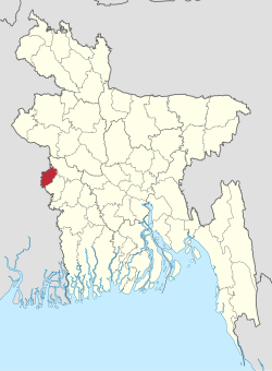 Bản đồ thể hiện vị trí của huyện Meherpur ở Bangladesh