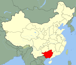 Guansji Džuanu autonomā reģiona atrašanās vieta Ķīnā