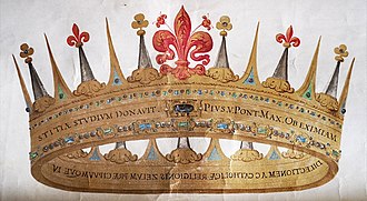 The depiction of the old crown in Pope Pius V's papal bull. Corona del Granducato di Toscana.jpg