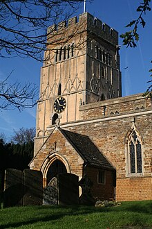 10th-century Saxon west tower and 14th-century south porch of All Saints' Church, Earls Barton, Northamptonshire EarlsBartonChurch.JPG