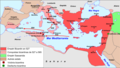 Kingdom of the Suebi (409-585 AD), Visigothic Kingdom (418-721 AD), Francia (481-843 AD), Byzantine Empire (286/395–1453 AD) and Sasanian Empire (224–651 AD) in 565 AD.