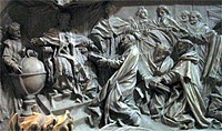 Een detail van de sarcofaag van Gregorius XIII, met de viering van de invoering van de gregoriaanse kalender.