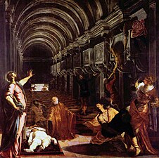 La découverte du corps de saint Marc, Tintoretto, pour la Scuola Grande aujourd’hui à Milan à Brera.