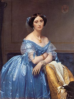 Prinsessan Pauline Eléonore de Broglie i duchesseklänning. Målning av Jean-Auguste-Dominique Ingres.