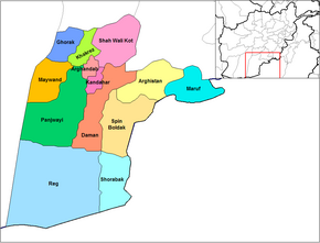 Kart over Khakrez distrikt (Pashto: خاکریز ولسوالۍ ) (Dari:  ولسوالی خاکریز )
