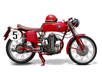 Eine MV Agusta 125 Sport Competizione, – meist einfach 125er Monoalbero genannt – die auch für Privatfahrer verfügbar war (ab 1953)