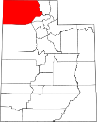 ボックスエルダー郡の位置を示したユタ州の地図