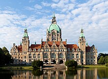 In the film, the town hall of Hanover is shown to become the new residence of the British royal family Neues Rathaus Hannover 2013.jpg