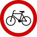 B-9 Zakaz poruszania się rowerem po jezdni lub poboczu drogi