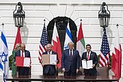 President Trump at the Abraham Accords signing ceremony President Trump and The First Lady Participate in an Abraham Accords Signing Ceremony (50345629858).jpg