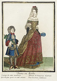 'Dame en Robbe', aus: Recueil des modes de la cour de France (Henri Bonnart (1642-1711), Jean Baptiste Bonnart (1654-1726)), 1683