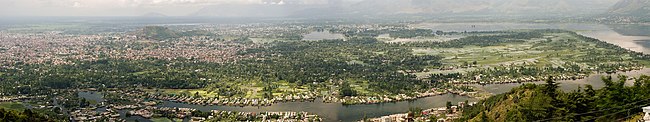 Panoramic view of Dal Lake and the city of Srinagar in Srinigar District.