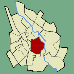 Kaupungin kartta, jossa Karlova korostettuna.