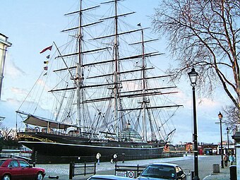 Dräimaster Cutty Sark am Dréchendock zu Greenwich