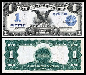 Obverse and reverse of an 1899 one-dollar silver certificate