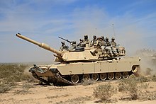 82nd Airborne paratroopers ride on an M1 Abrams by tank desant White Falcons Integrate Armor Support for Combined Arms Live Fire Exercise in New Mexico 150930-A-DP764-009.jpg