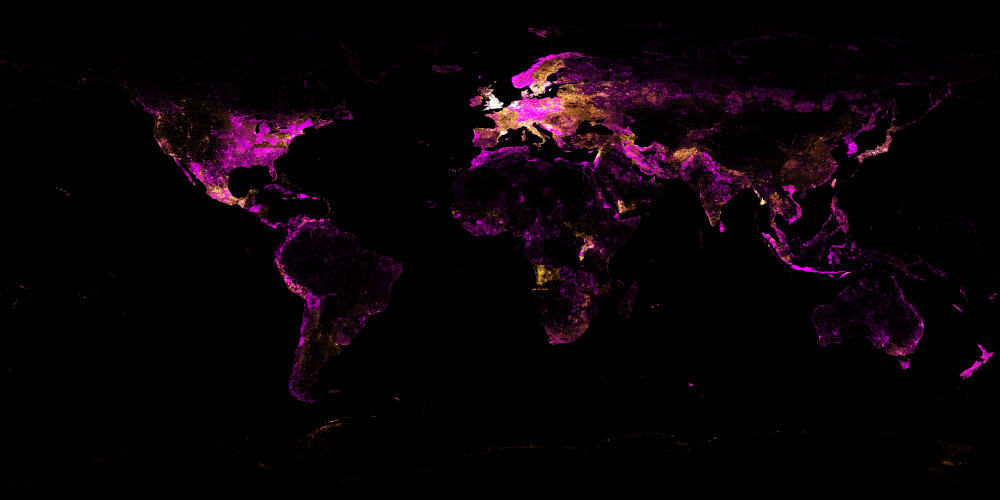 Wikidata items map with difference, July 2017 to November 2017