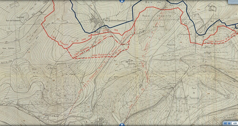 Détail carte du front de Verdun 11 et 12 juillet 1916. Image HD