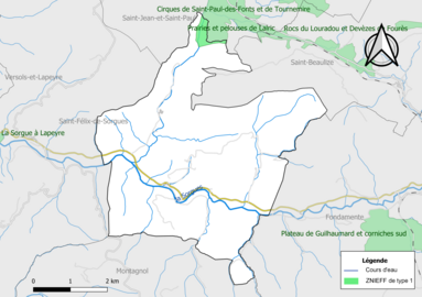 Carte de la ZNIEFF de type 1 de la commune.