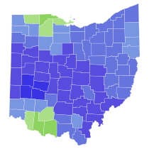 Results by county:
Whaley
50-60%
60-70%
70-80%
80-90%
Cranley
50-60%
60-70% 2022 Ohio gubernatorial Democratic primary election results map by county.svg