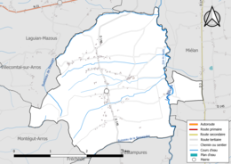 Carte en couleur présentant le réseau hydrographique de la commune